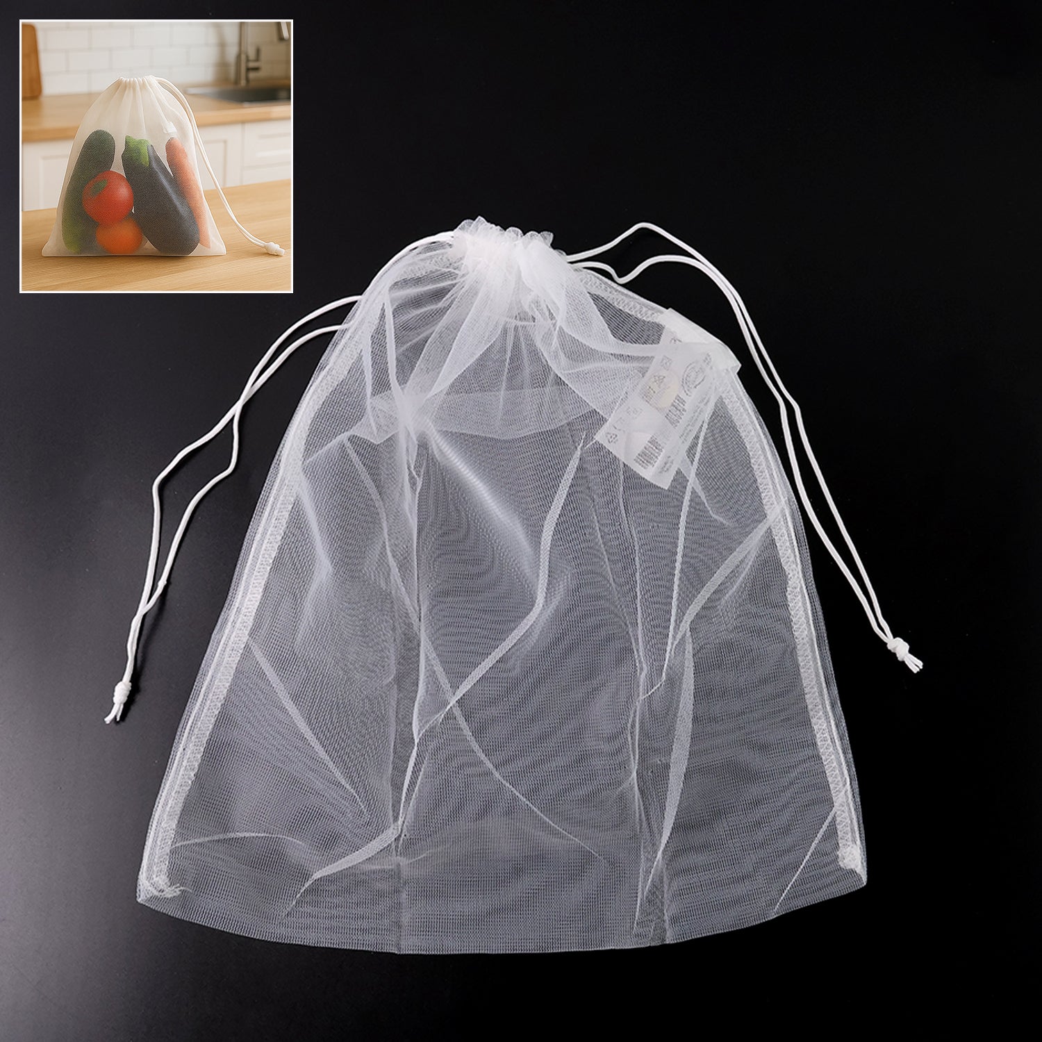 Reusable Transparent Drawstring Mesh Storage Bag (1 Pc) Reusable Transparent Drawstring Mesh Storage Bag (1 Pc)